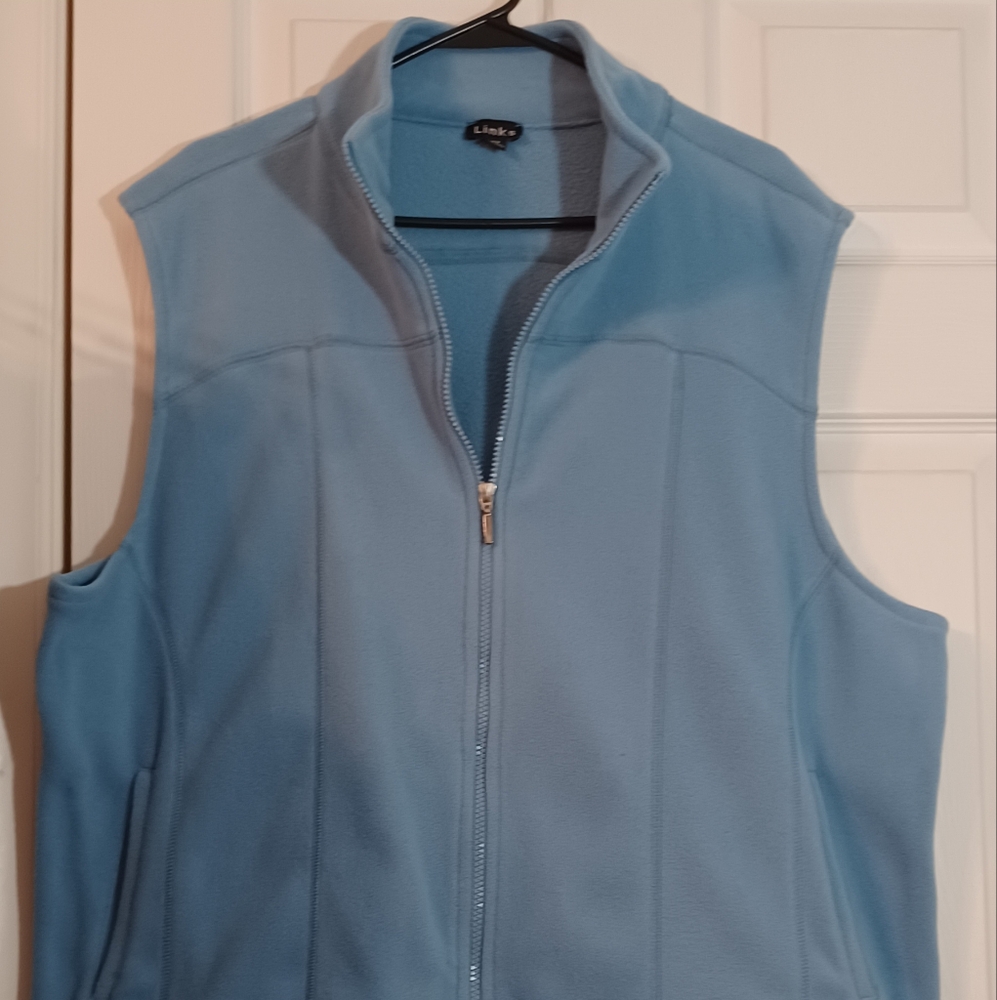 Women's LINKS Blue Fleece Vest Pockets Crew Neck Size 2X
